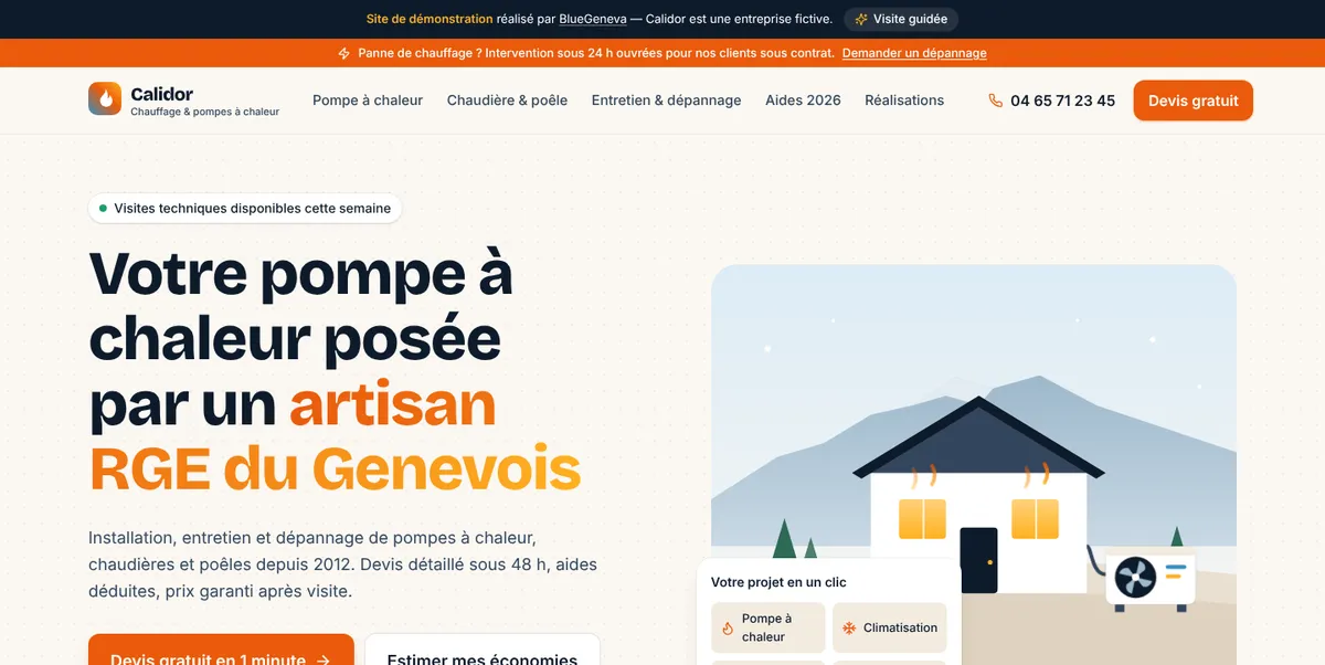 Screenshot of the Calidor — heating engineer demo website